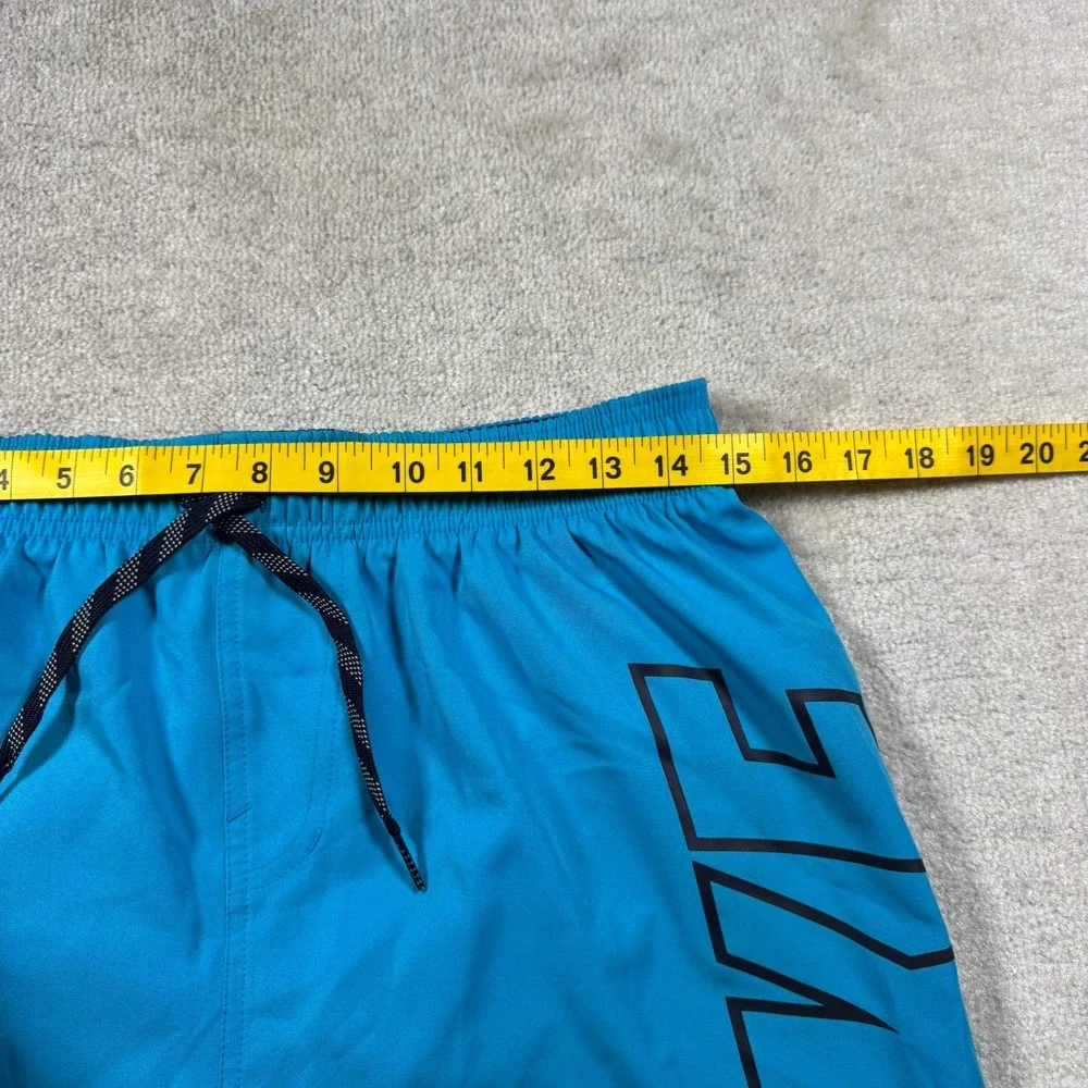 Nike Swim Trunks Mens Medium Teal Blue Logo Graphic Board Shorts 9 Inch Inseam